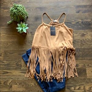 Faux Suede with Tassels Racerback Top